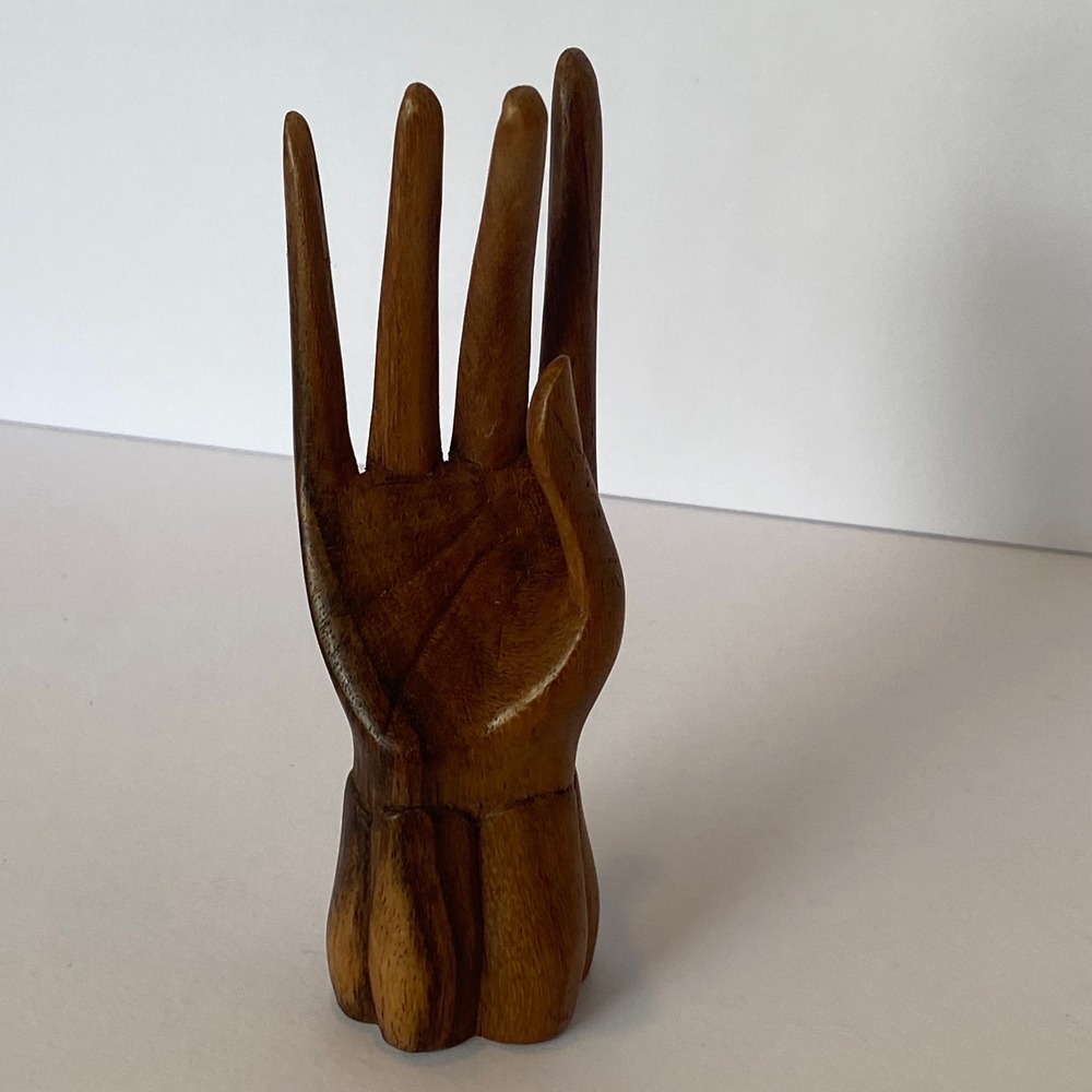 Unbranded Wooden Hand Sculpture Jewelry Display Brown Excellent Boho Decor 5in